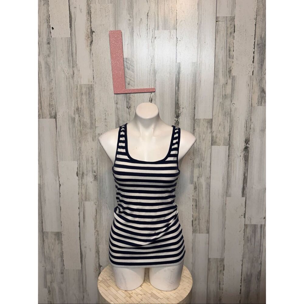 Old Navy Perfect Tank Top | Navy & White Striped Stretch Ribbed Tank – Size Larg